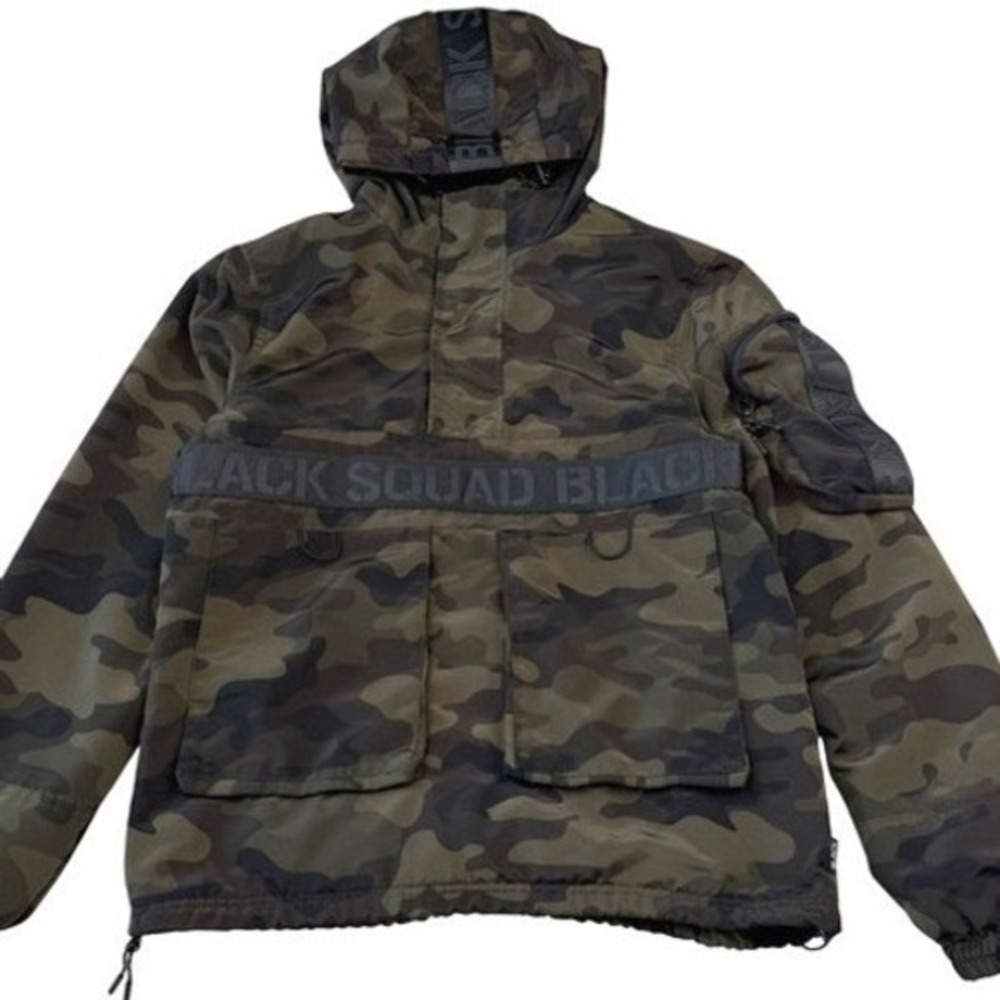 Black Squad Camo Anorak Jacket Techwear Streetwear Tactical Utility Small